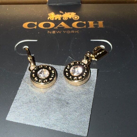 Coach Open Circle Stone Yellow Gold Dangle Earring F56417 & Gift Box NWT VHTF - Picture 7 of 11
